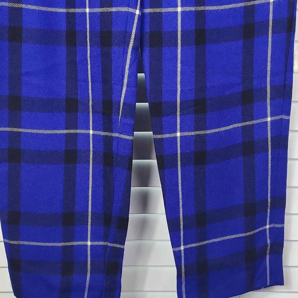 ESCADA‎ Vintage Wool High-Waist Blue Plaid Straight-Leg Trousers. Size 34 (US 0)